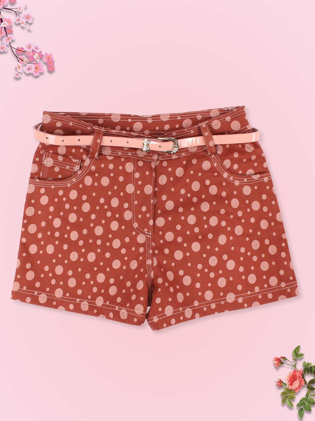 

CUTECUMBER Girls Rust Printed Denim Shorts