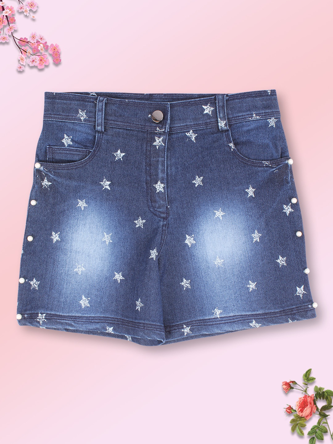 

CUTECUMBER Girls Blue Printed Denim Shorts