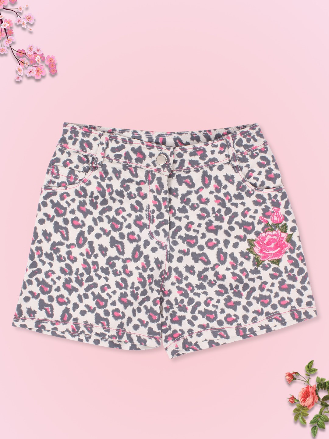 

CUTECUMBER Girls Pink Animal Printed Denim Shorts