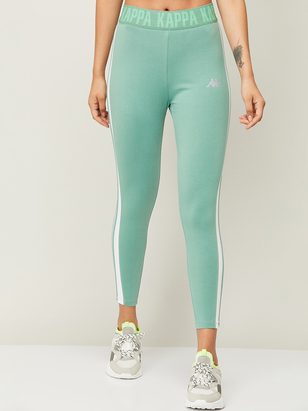 

Kappa Women Green Solid Cotton Tights
