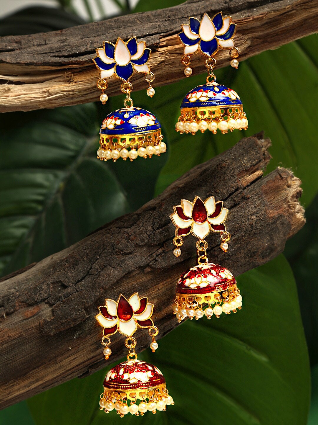 

Yellow Chimes Set of 2 Meenakari Dome Designed Jhumkas Earring, Multi