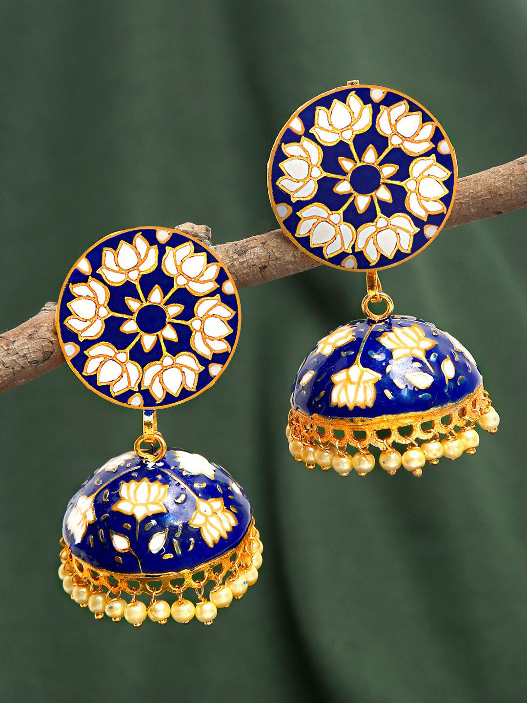 

Yellow Chimes Gold-Plated Blue Meenakari Jhumkas Earring
