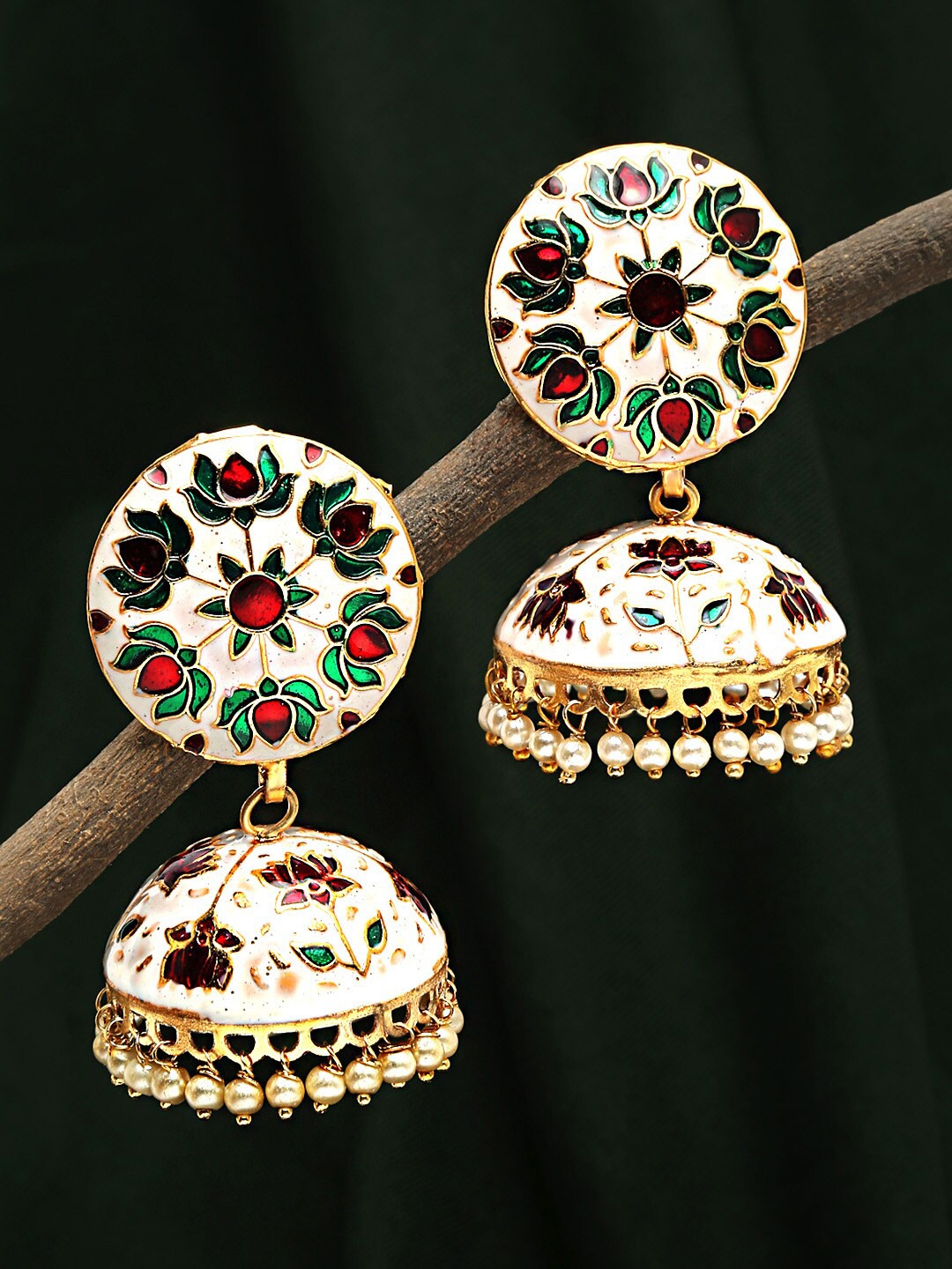 

Yellow Chimes Gold-Plated White Meenakari Jhumka Earring