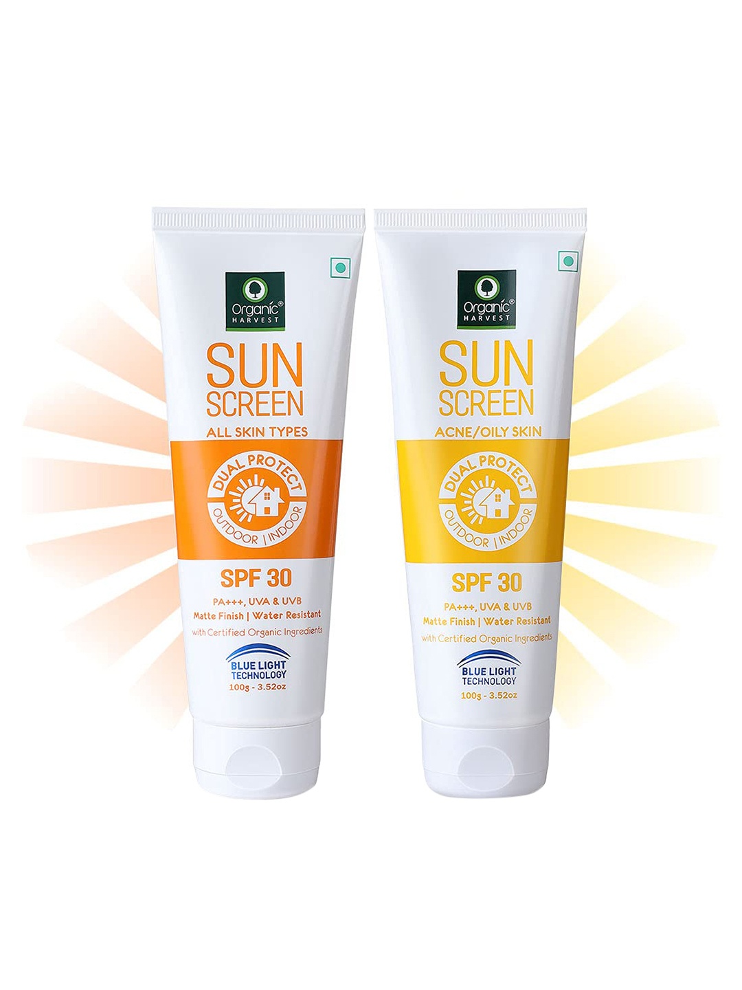 

Organic Harvest Set of 2 Sunscreens - SPF30 for All Skin & SPF30 for Oily Skin - 100g each, White