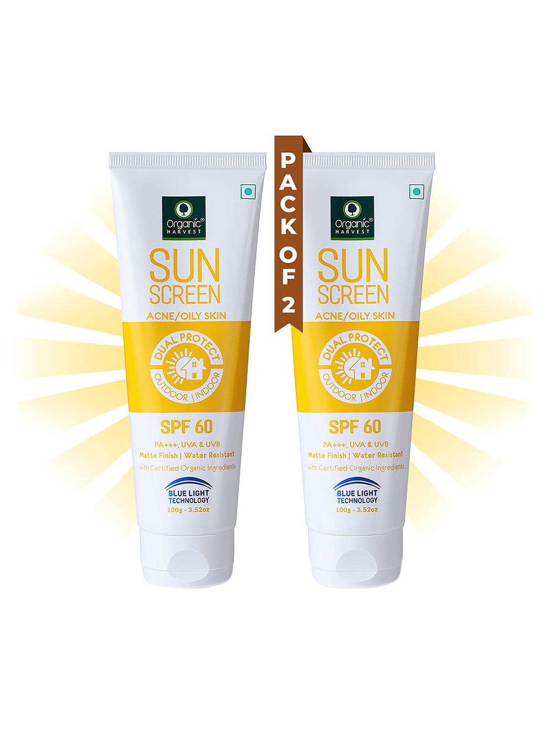 

Organic Harvest Set of 2 Dual Protect Sunscreen for Oily & Acne Skin - 100 g Each, White