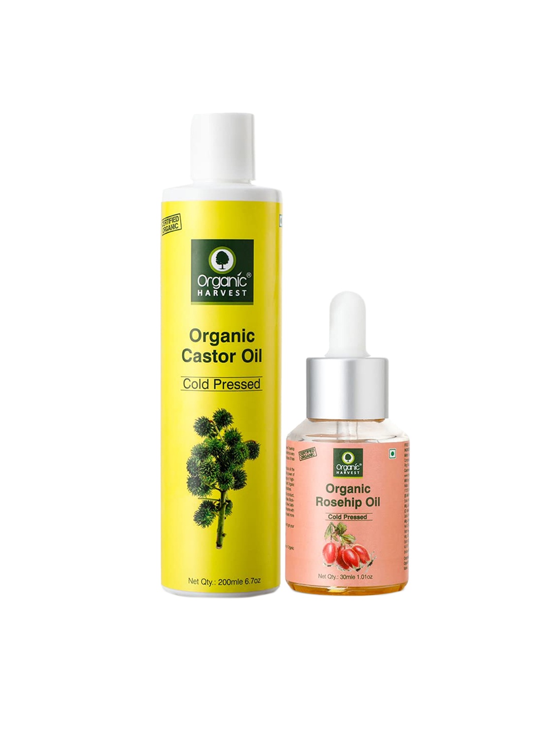 

Organic Harvest Set of Organic Cold Pressed Castor 200 ml & Rosehip Oil 30 ml, Yellow