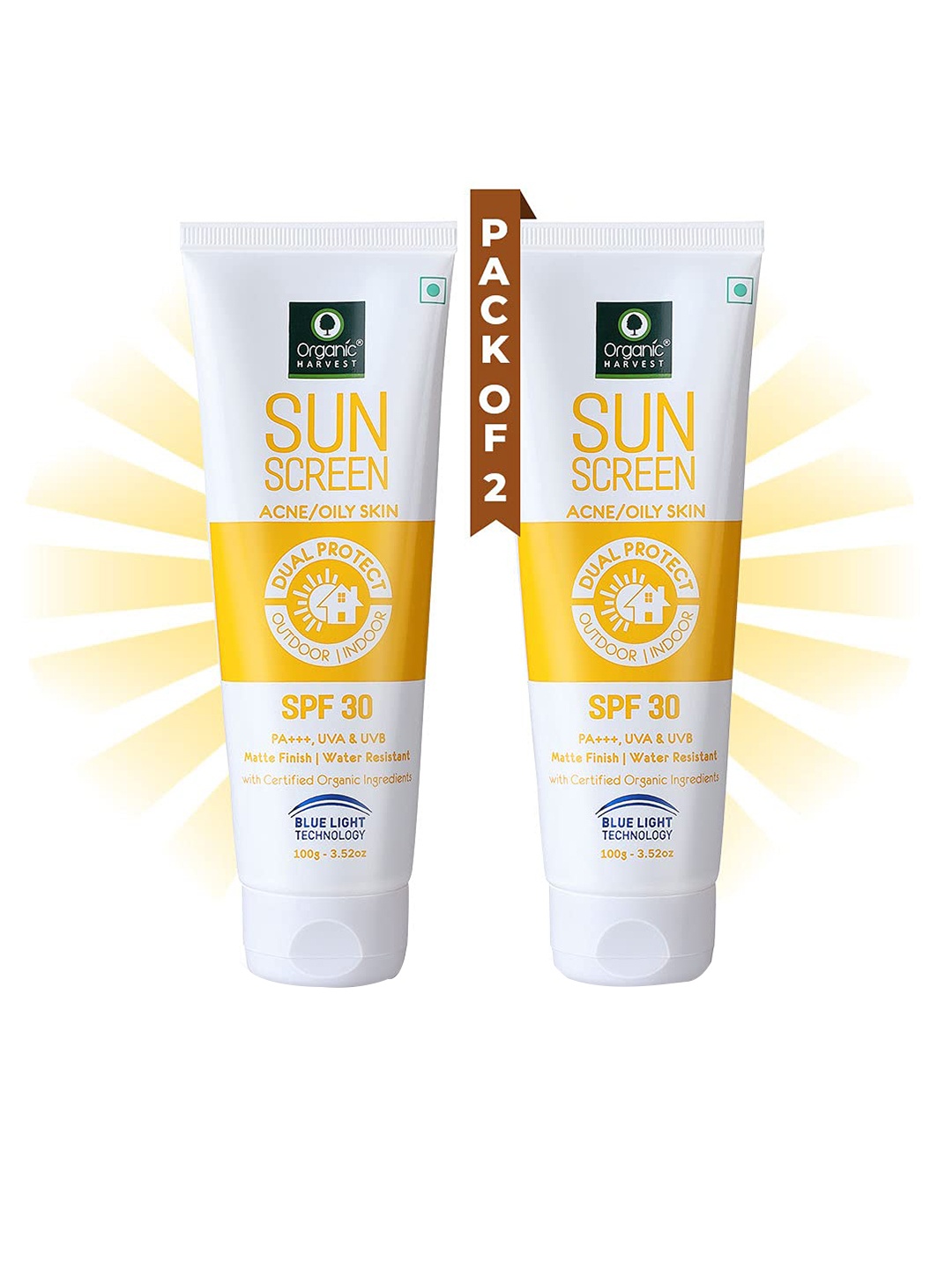 

Organic Harvest Set of 2 Sunscreens SPF30 for Oily Skin - 100g each, White