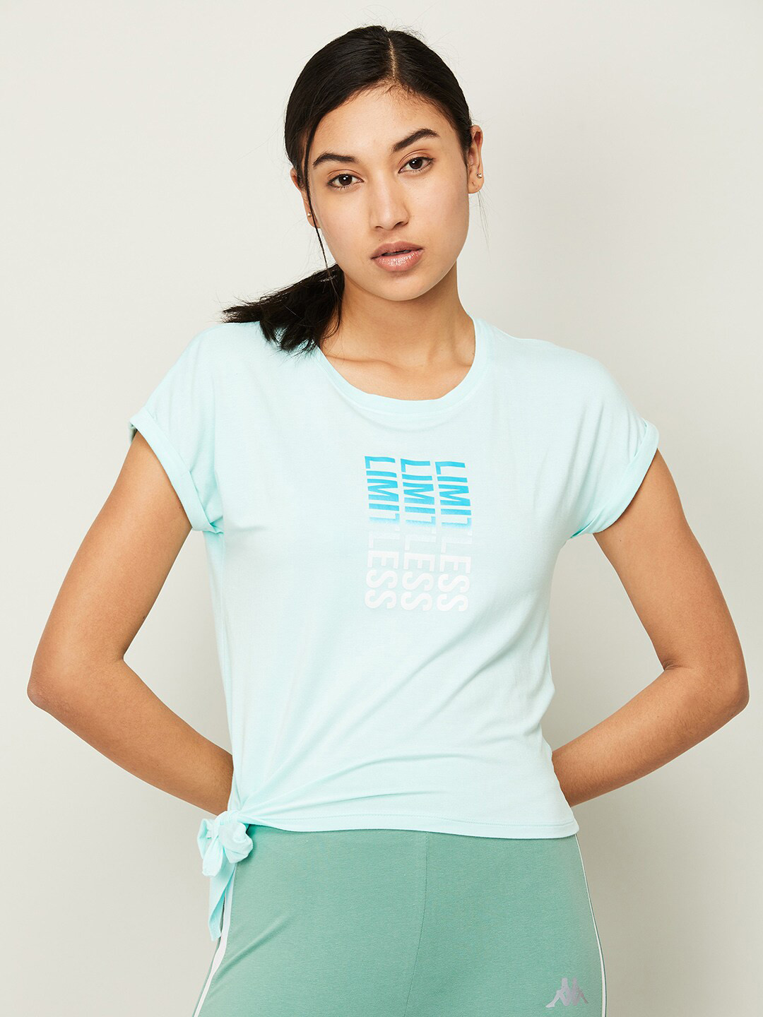 

Kappa Women Blue Typography Printed Cotton T-shirt