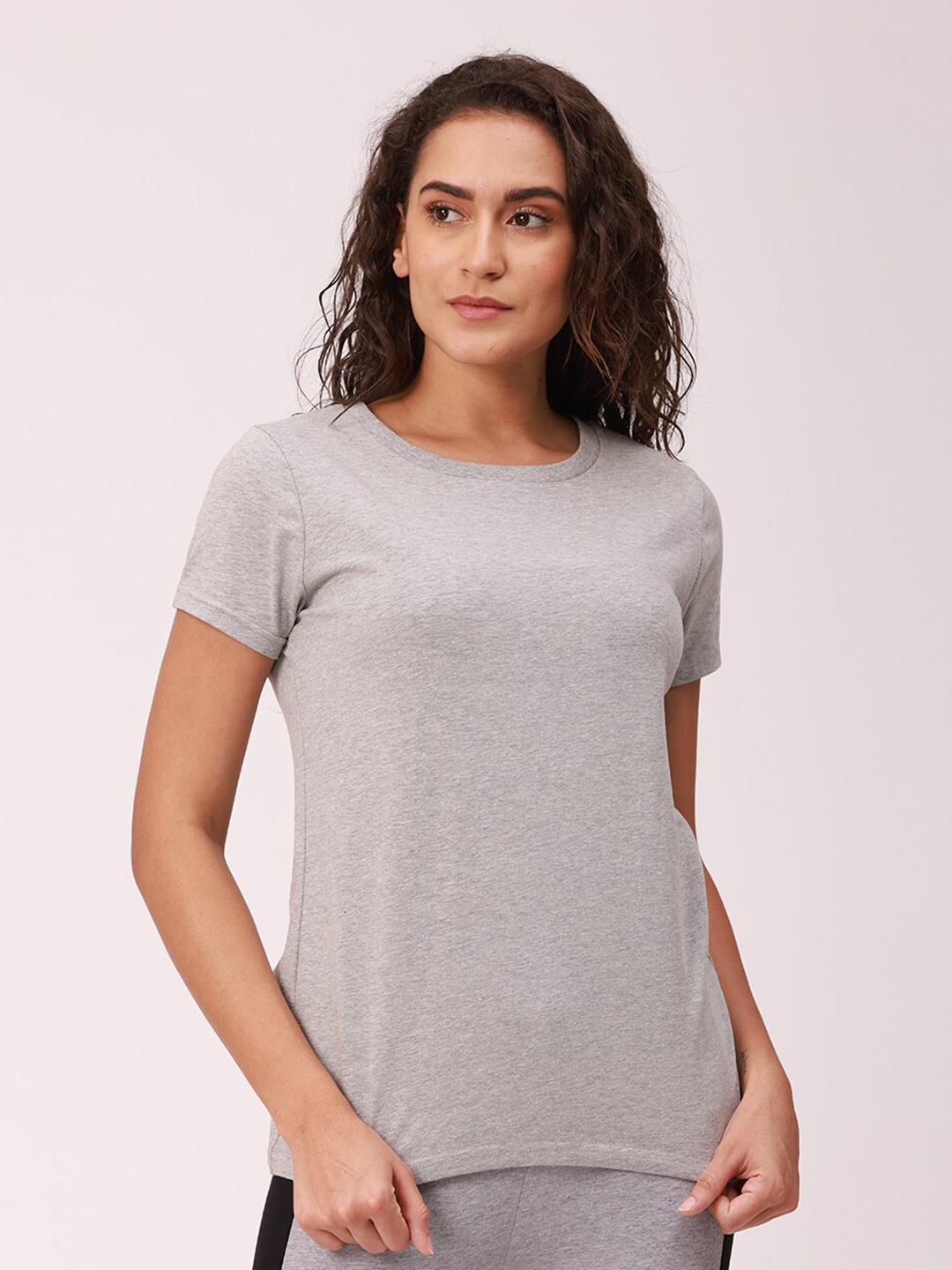 

De Moza Women Grey Melange Solid T-shirt