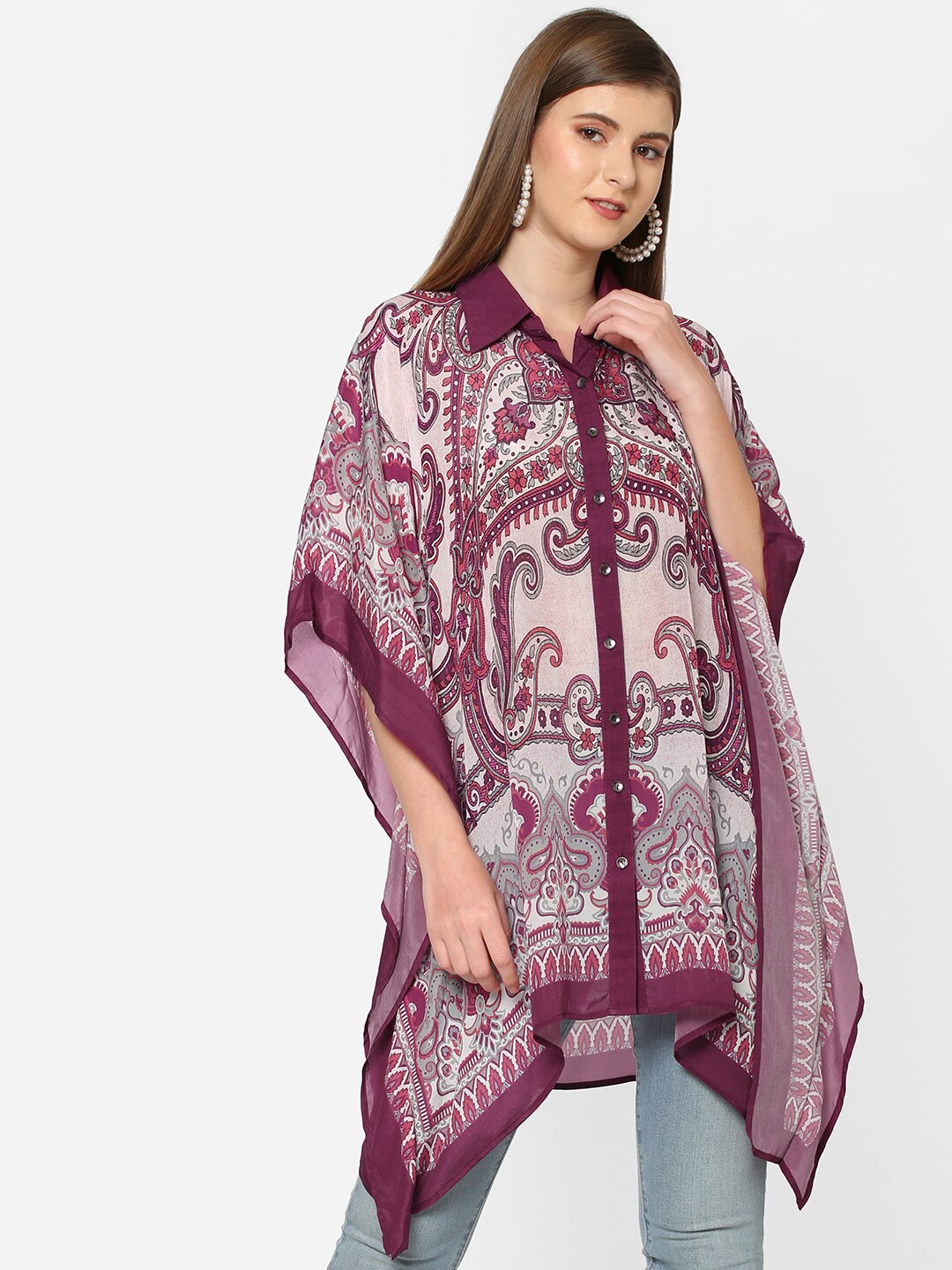 

Cloth Haus India Purple Print Kaftan Longline Top