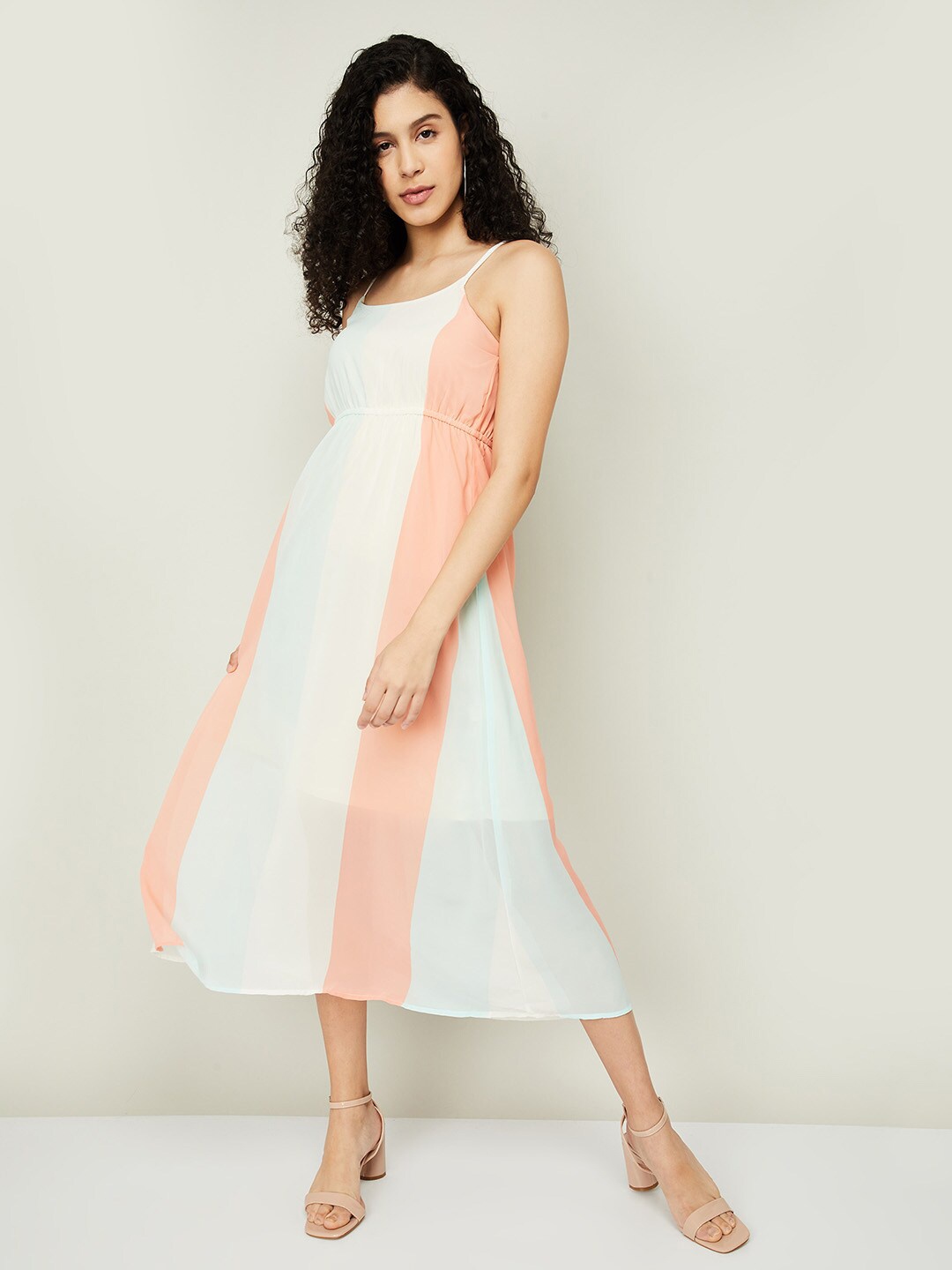 

Ginger by Lifestyle White Striped A-Line Midi Dress