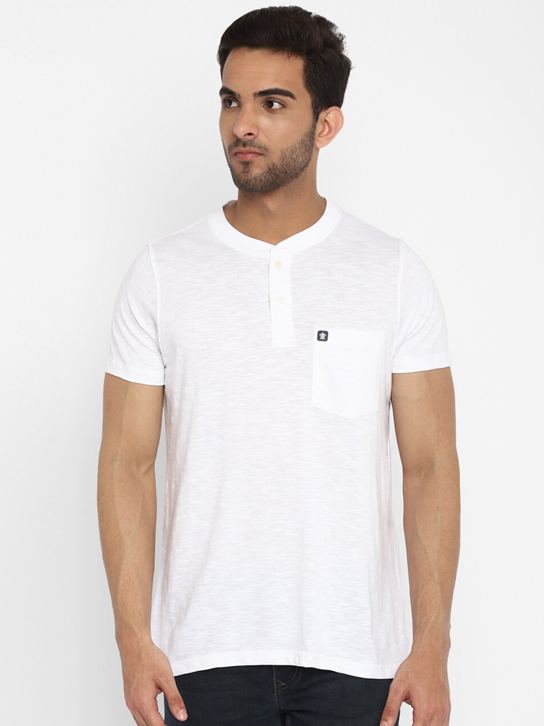 

Turtle White Henley Neck Pure Cotton Slim Fit T-shirt