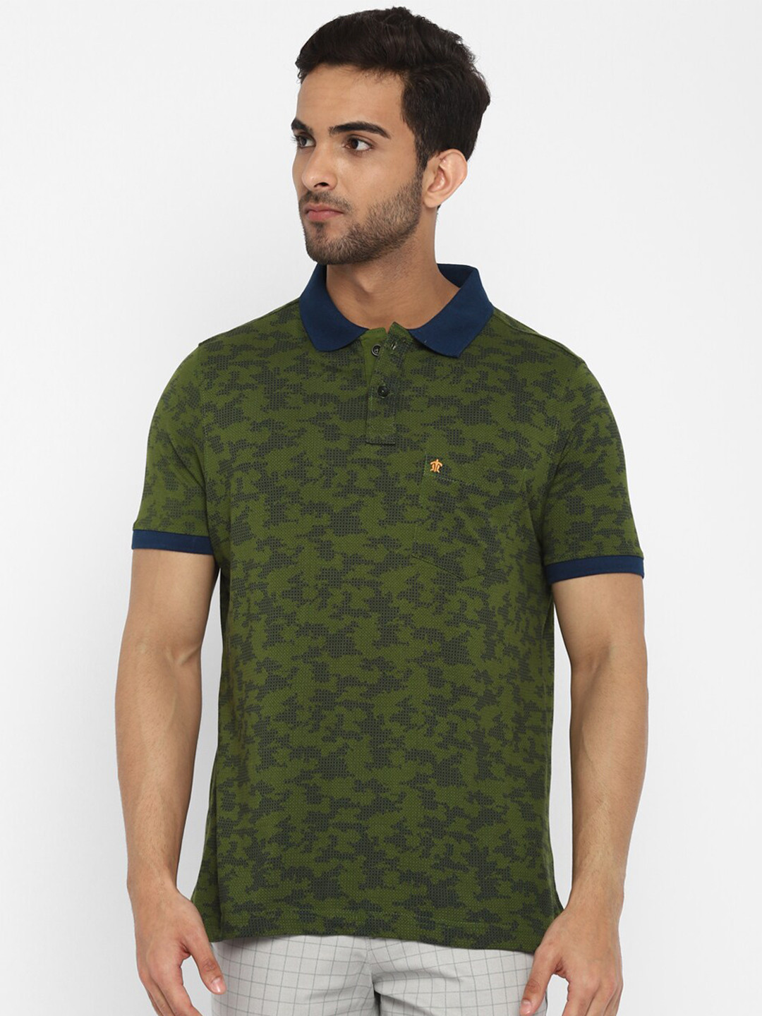 

Turtle Men Olive Green Polo Collar Cotton Slim Fit T-shirt