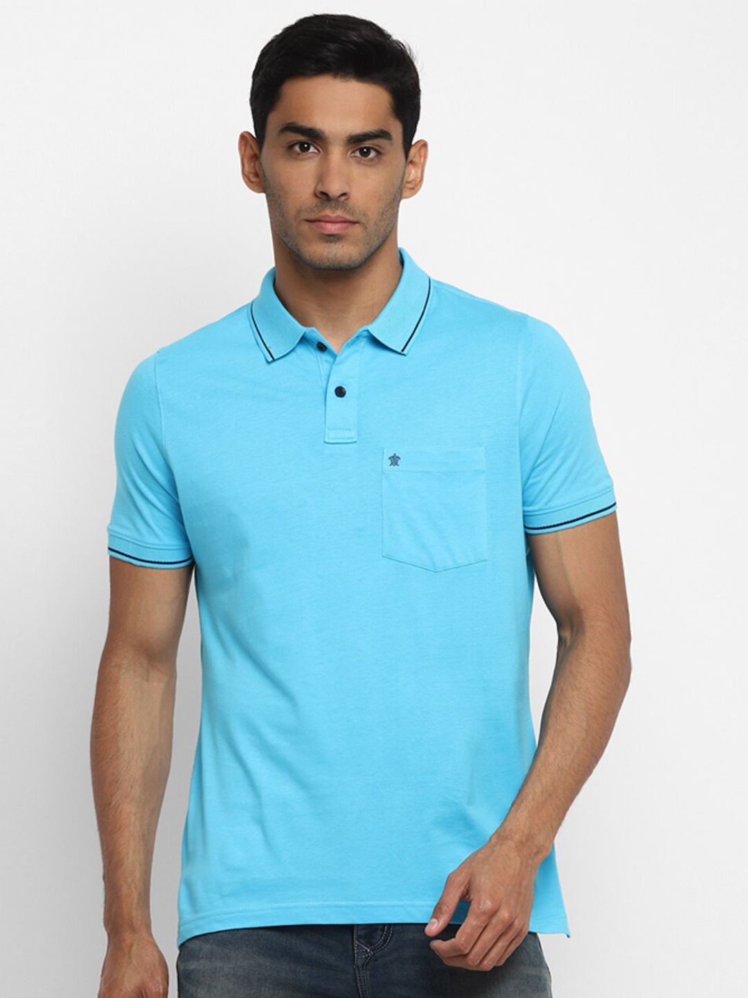

Turtle Men Blue Polo Collar Pure Cotton Slim Fit T-shirt