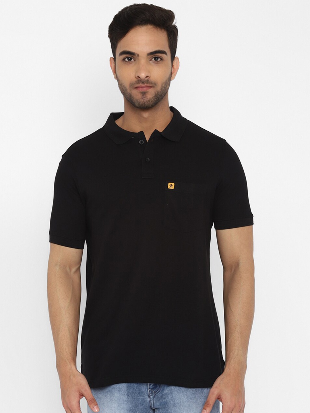 

Turtle Men Black Polo Collar Slim Fit T-shirt