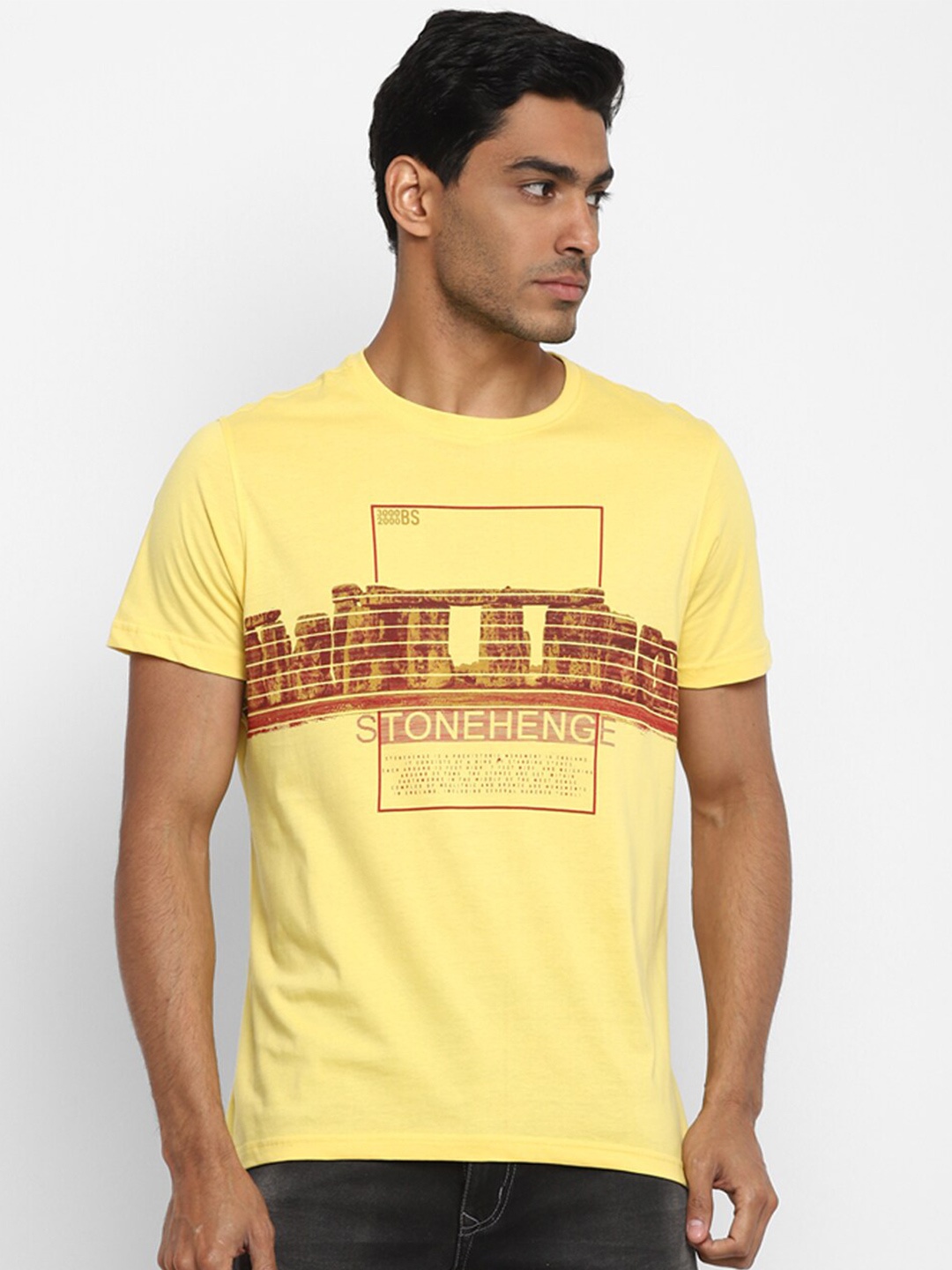 

Turtle Men Yellow Printed Cotton Slim Fit T-shirt