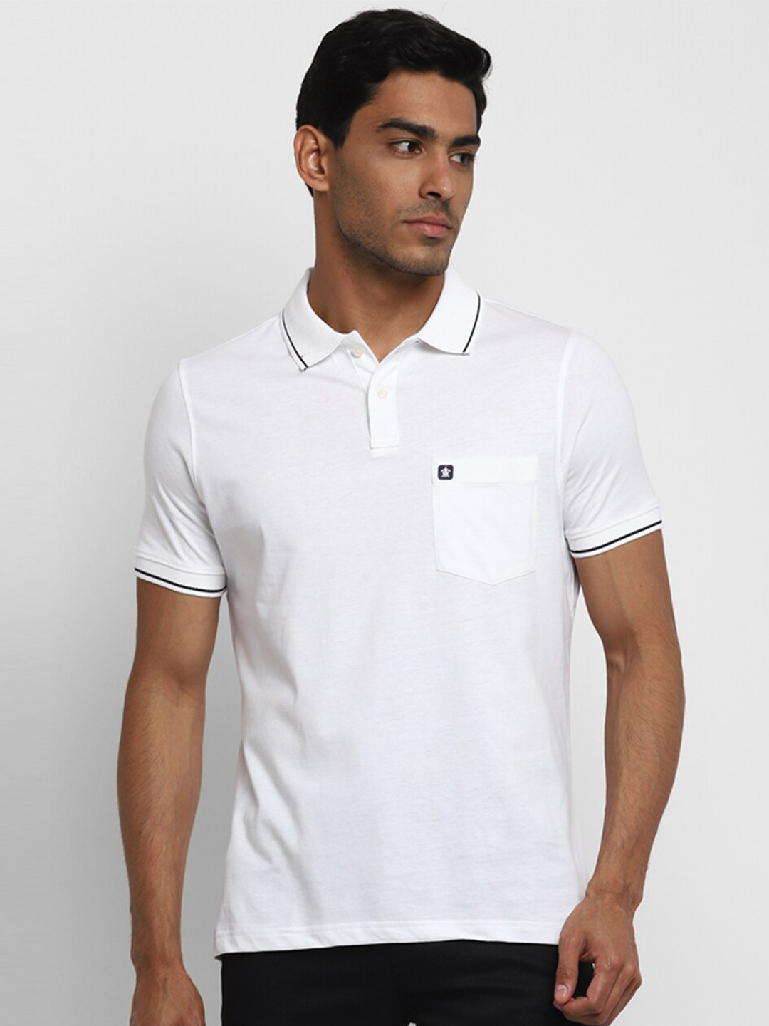 

Turtle Men White Polo Collar Pure Cotton Slim Fit T-shirt