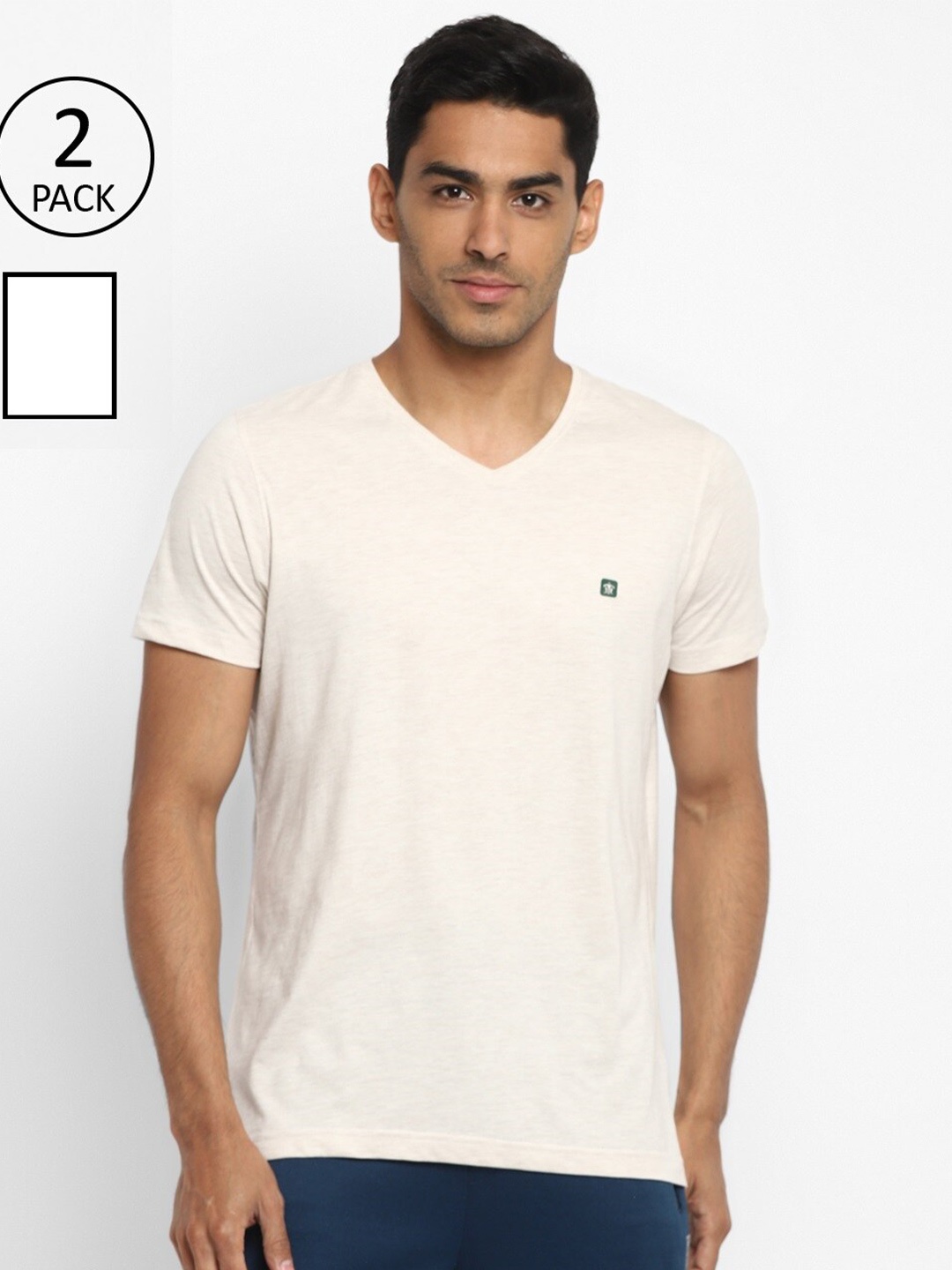 

Turtle Men Pack of 2 V-Neck Slim Fit T-shirt, White