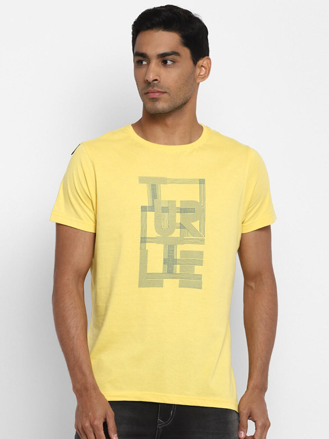

Turtle Men Yellow Typography Printed Pure Cotton T-shirt