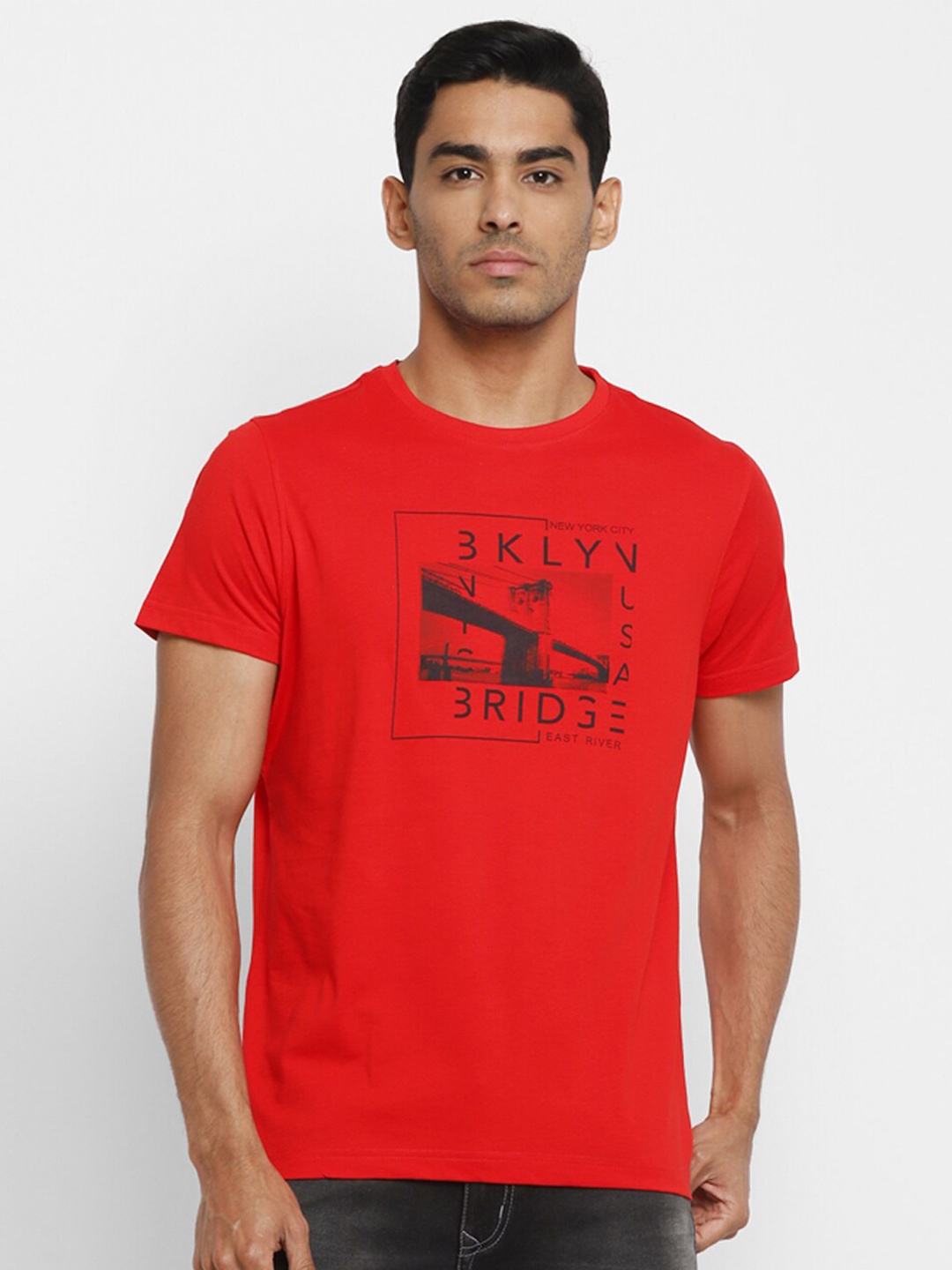 Turtle Men Orange Typography Printed Pure Cotton Slim Fit T-shirt