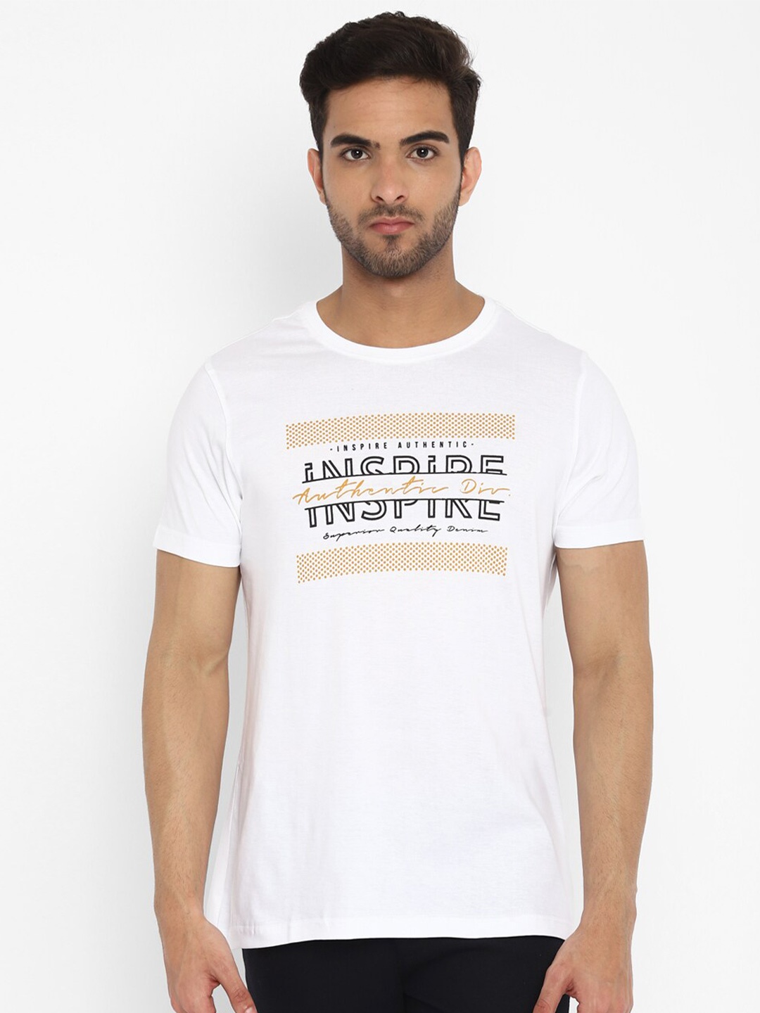 

Turtle Men White & Black Printed Pure Cotton Slim Fit T-shirt