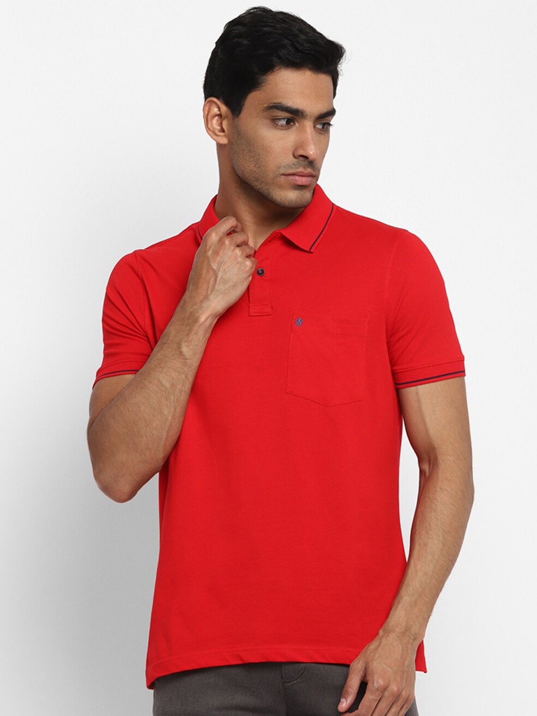 

Turtle Men Red Polo Collar Pure Cotton Slim Fit T-shirt