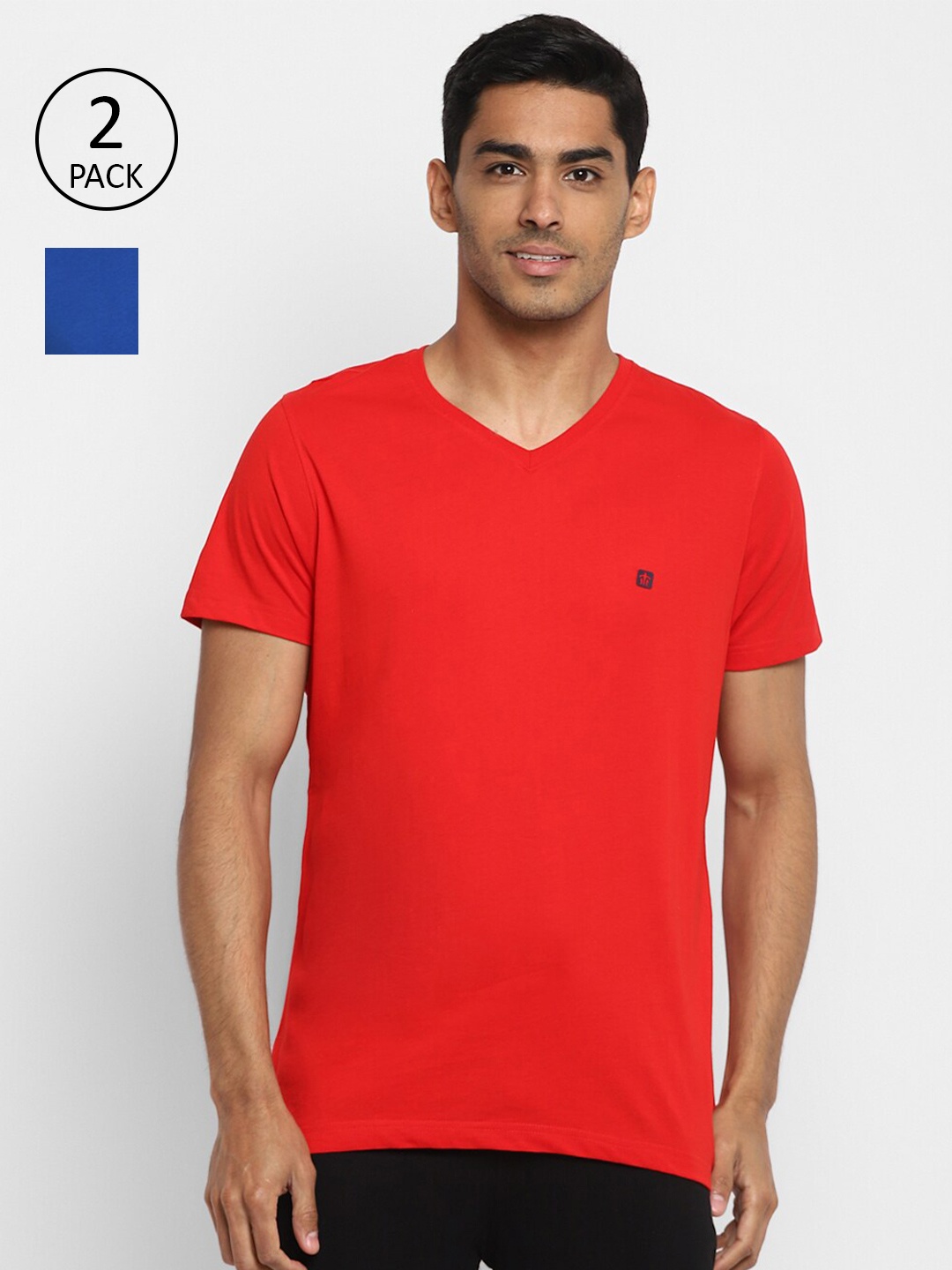 

Turtle Men Pack of 2 V-Neck Slim Fit T-shirt, Red