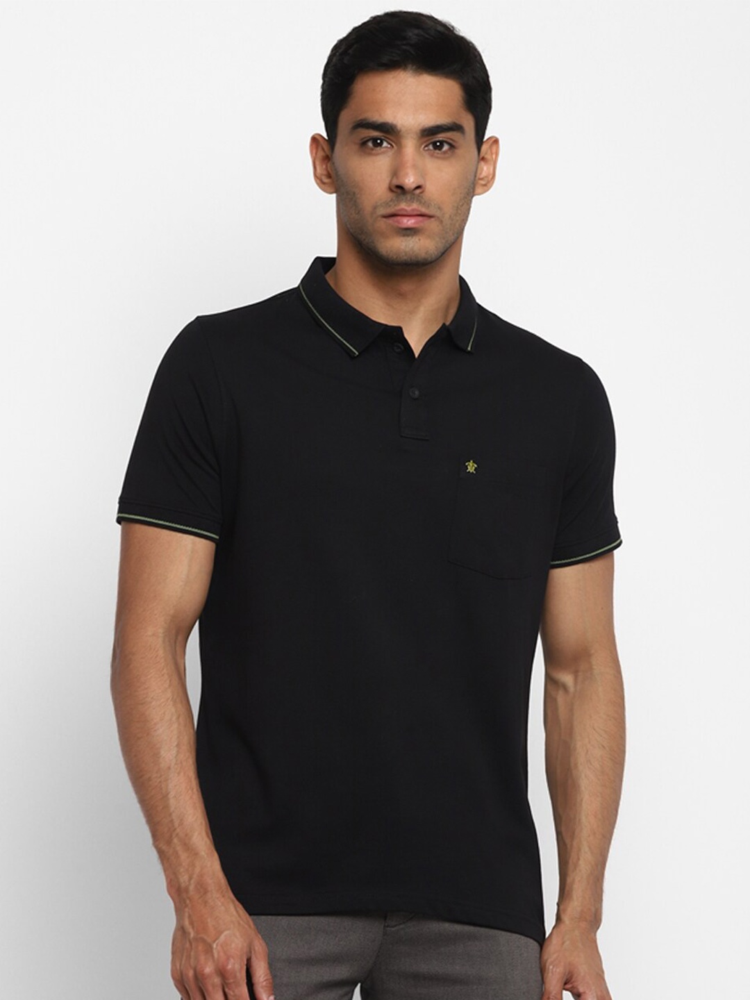 

Turtle Men Black Polo Collar Pure Cotton Slim Fit T-shirt