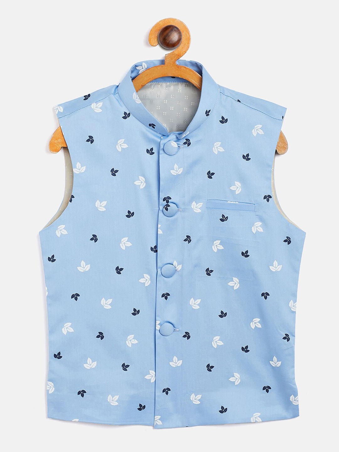 

JBN Creation Boys Blue & White Printed Satin Nehru Jacket