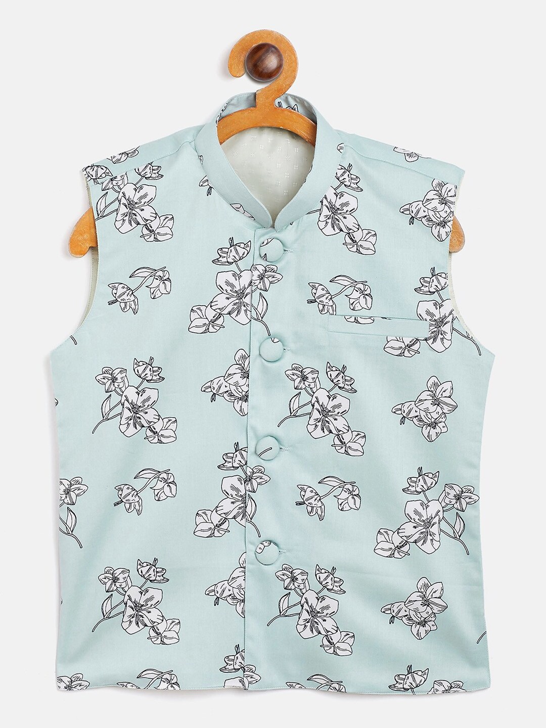 

JBN Creation Boys Green & White Printed Slim-Fit Nehru Jackets