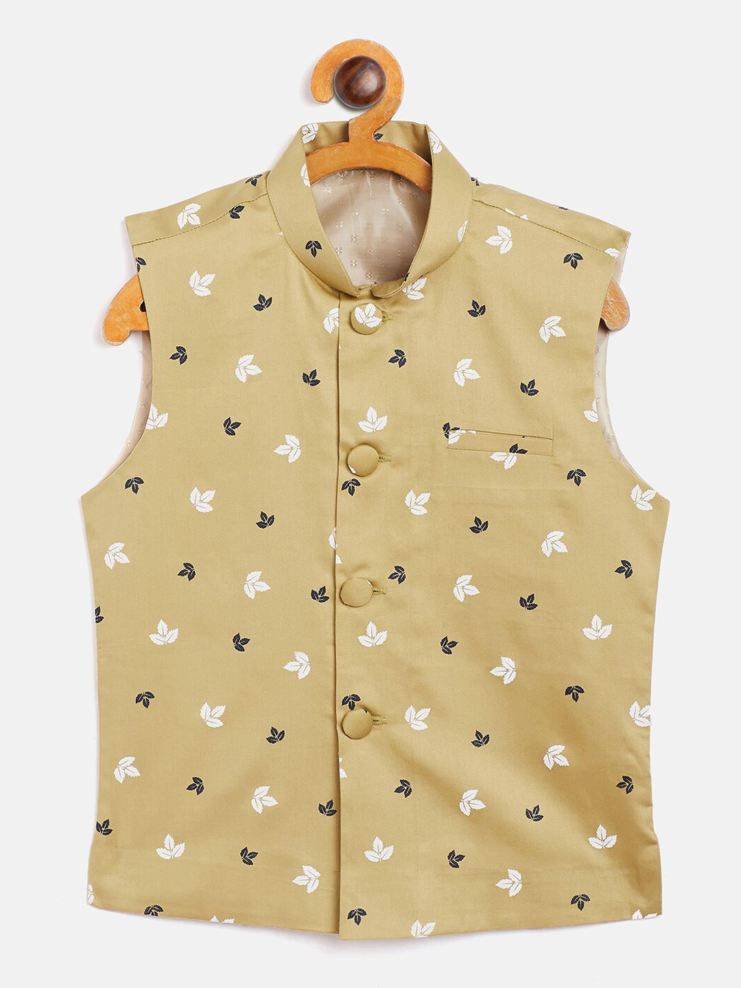 

JBN Creation Boys Beige Printed Slim Fit Satin Nehru Jacket