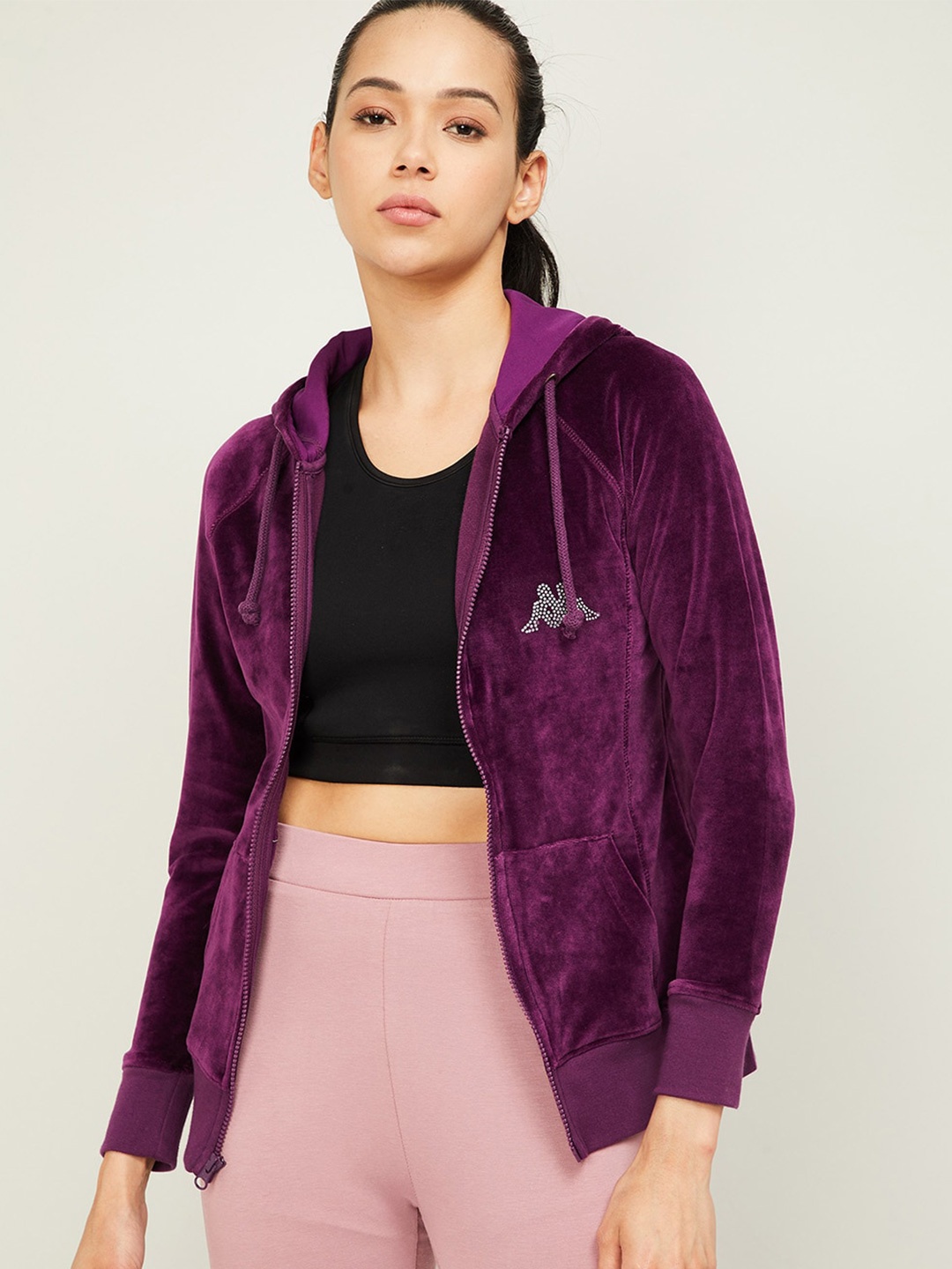 

Kappa Women Purple Solid Hooded Sweatshirt