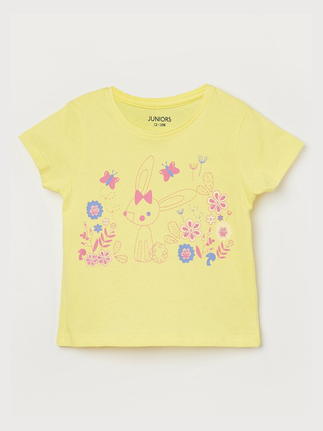 

Juniors by Lifestyle Girls Yellow & Blue Print Pure Cotton T-shirt
