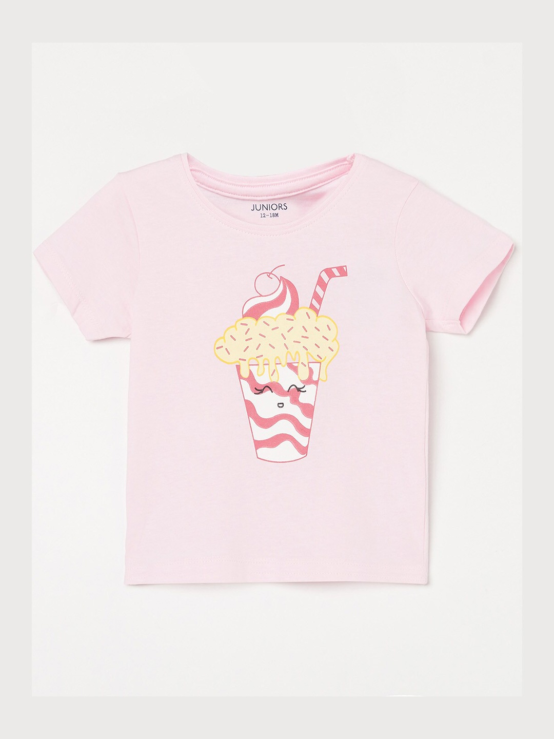 

Juniors by Lifestyle Girls Pink & White Graphic Printed Pure Cotton Regular Top