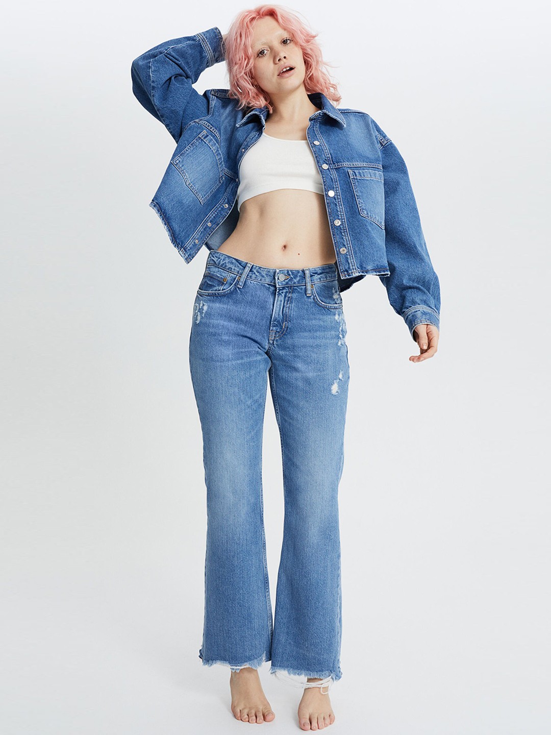 

H&M Women Blue Pure Cotton 90s Flare Low Jeans