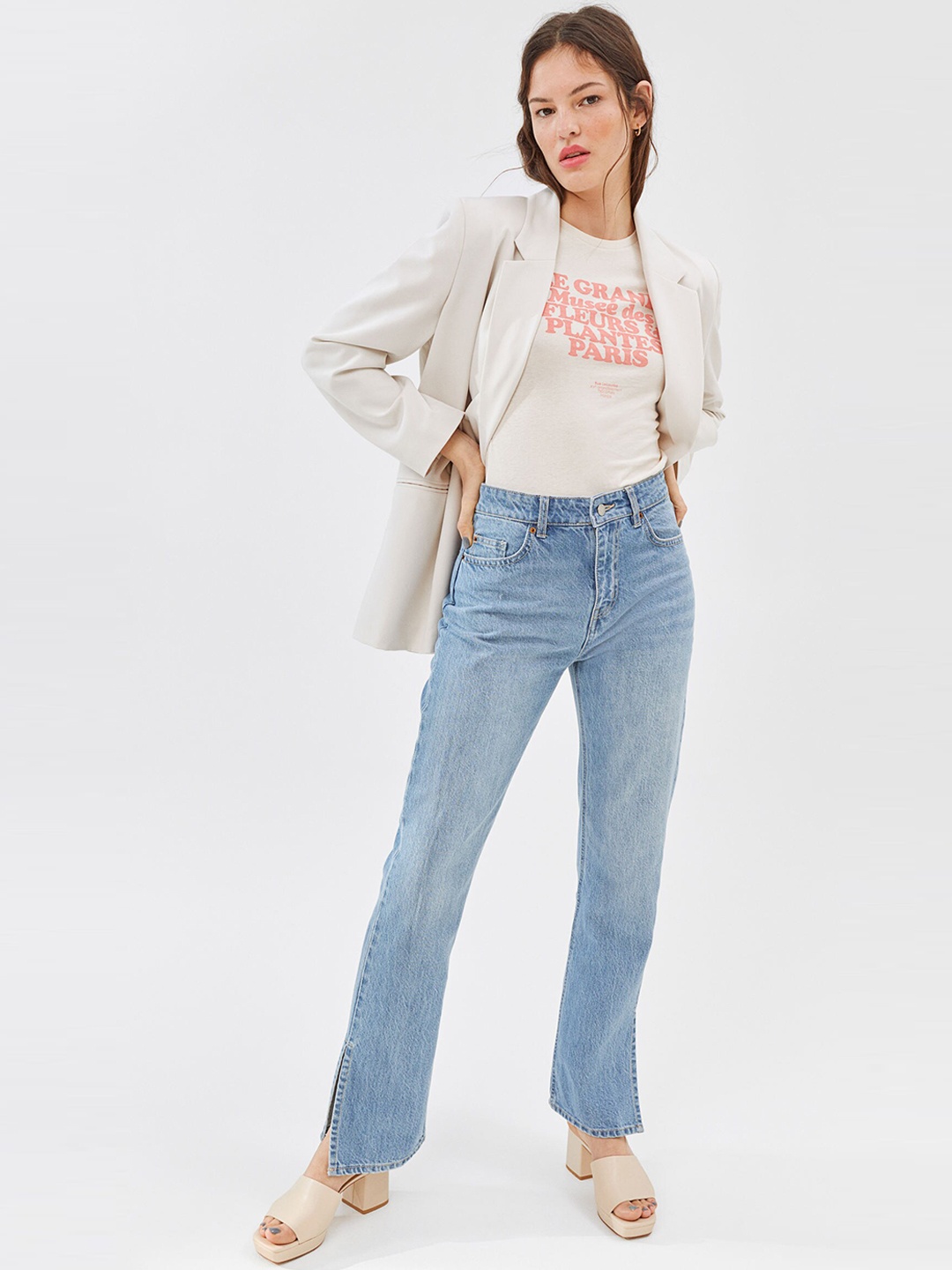 

H&M Women Blue Straight High Split Jeans