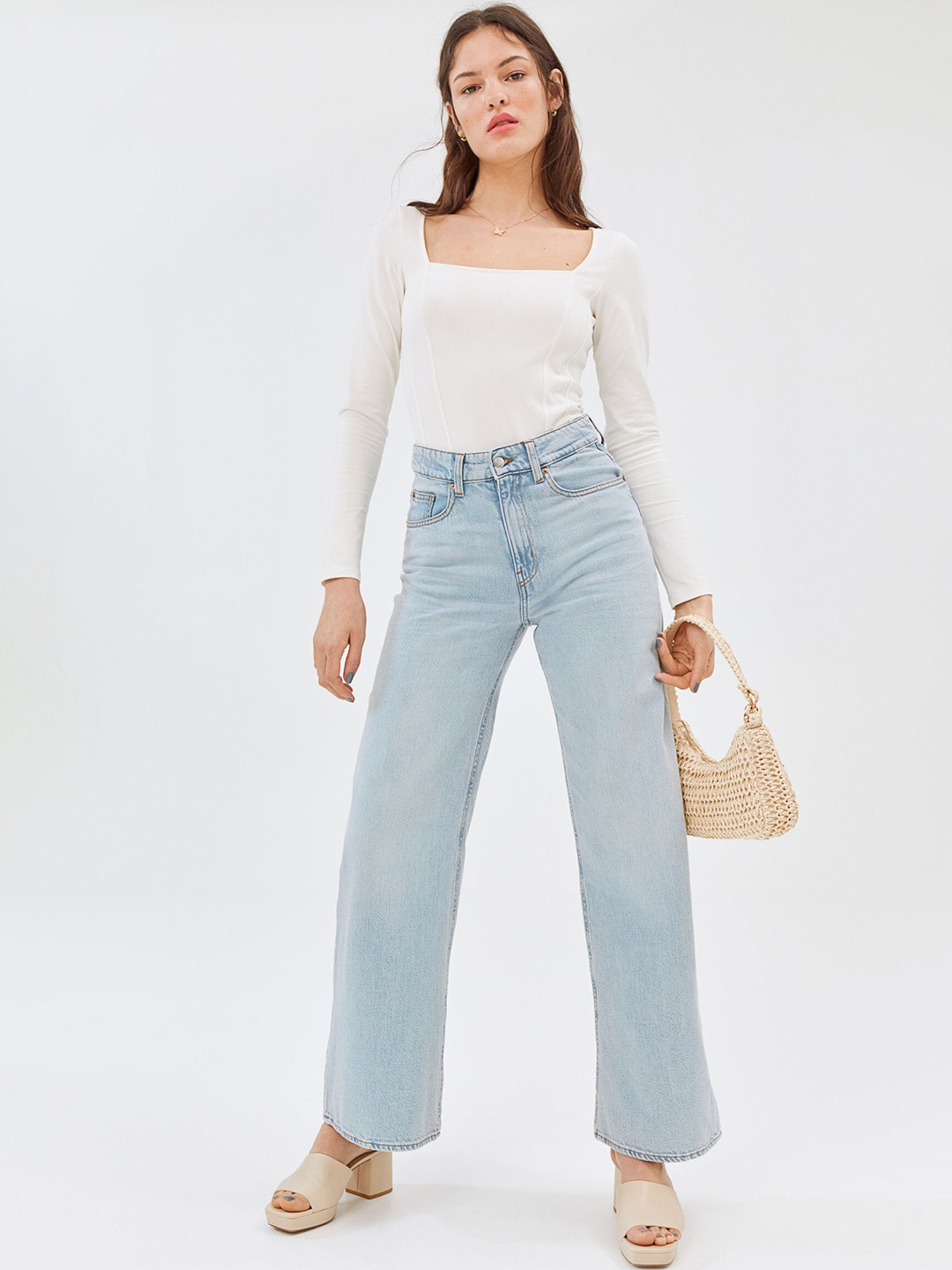 

H&M Women Blue Solid Wide High Jeans