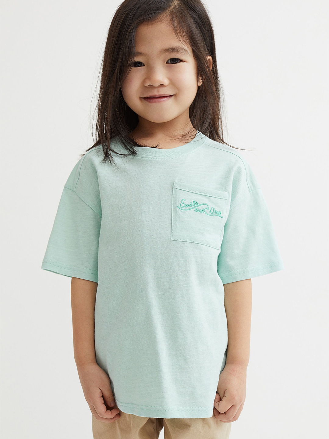 

H&M Boys Turquoise Blue Oversized Chest-Pocket T-shirt