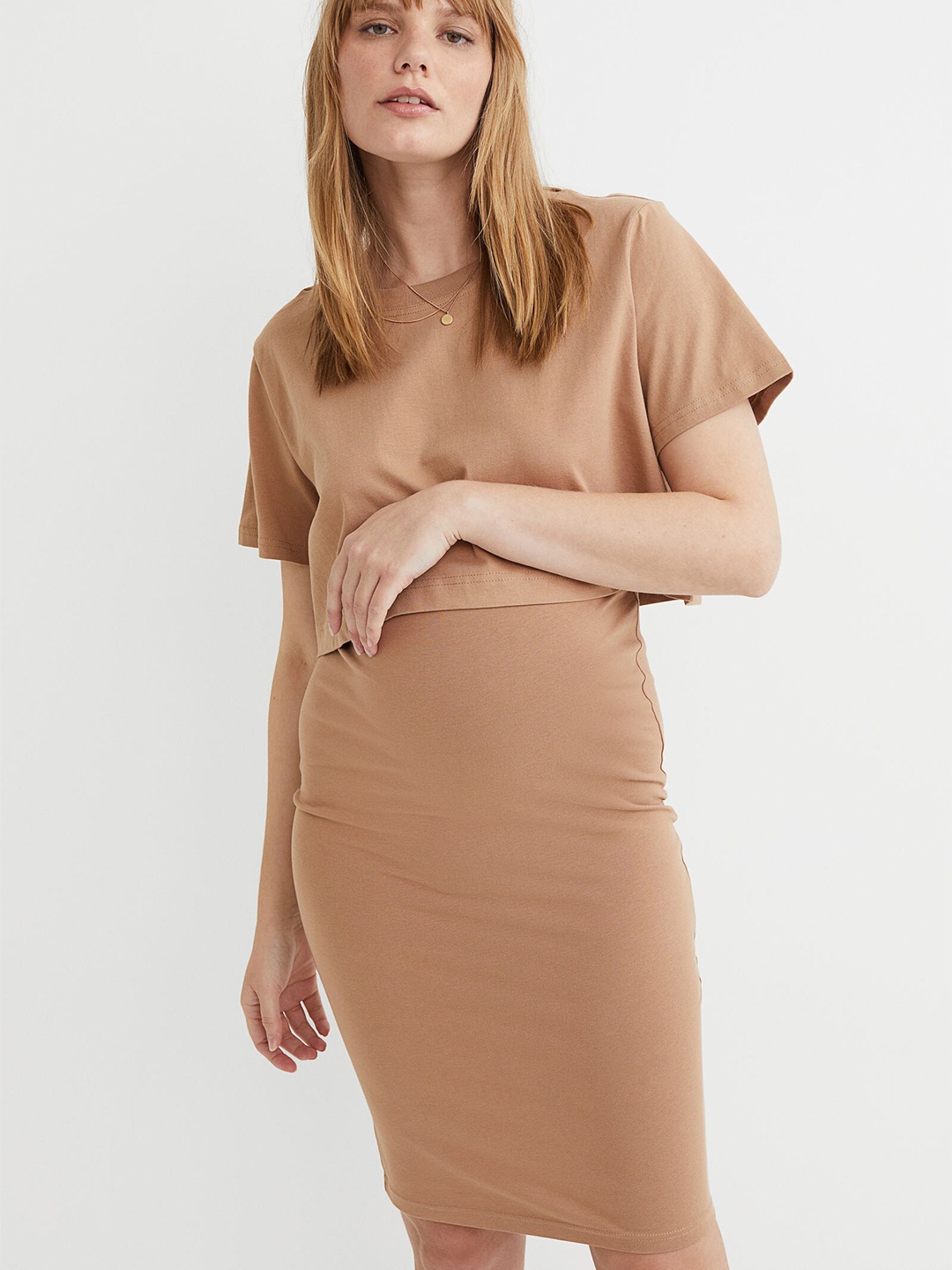 

H&M Women Beige MAMA 2-Piece Top And Skirt Set