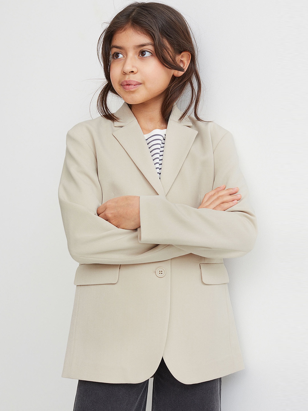 

H&M Girls Beige Solid Oversized Jacket