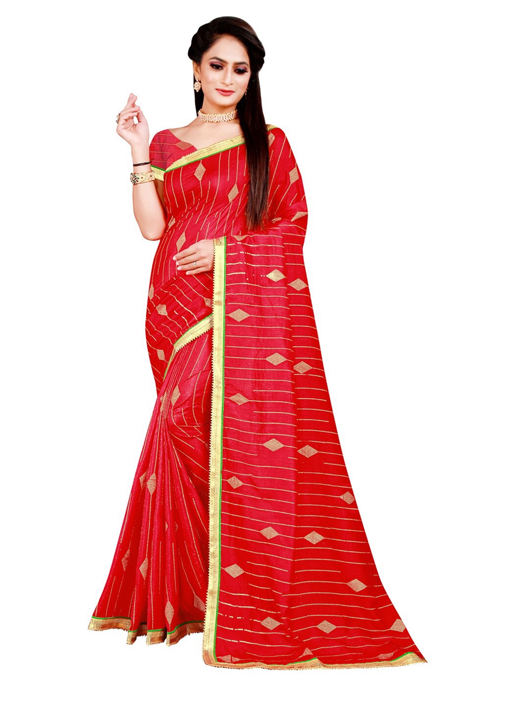 

KALINI Red & Gold-Toned Zari Silk Blend Saree