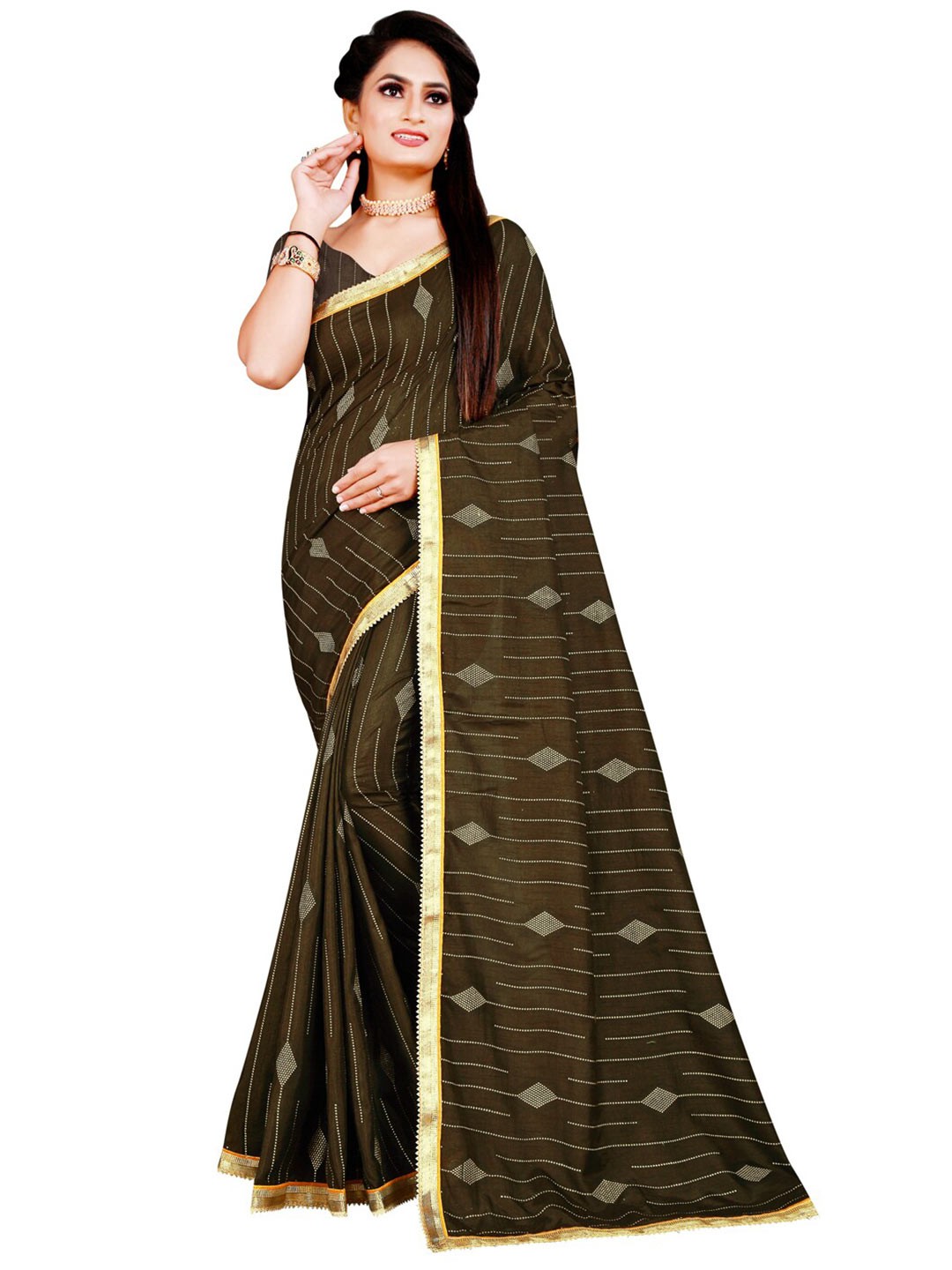 

KALINI Olive & Gold Geometric Printed Saree