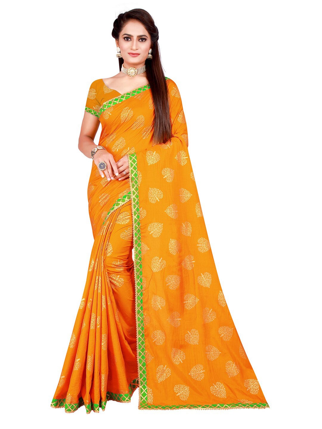 

KALINI Mustard & Green Ethnic Motifs Silk Blend Saree