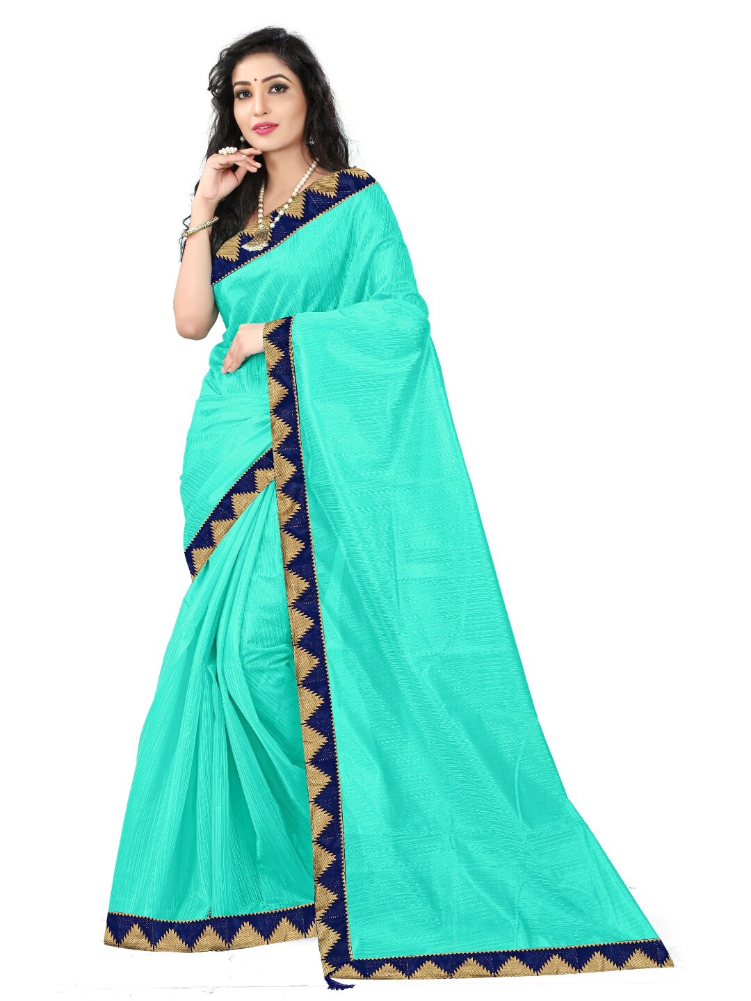 

KALINI Sea Green & Navy Blue Art Silk Saree