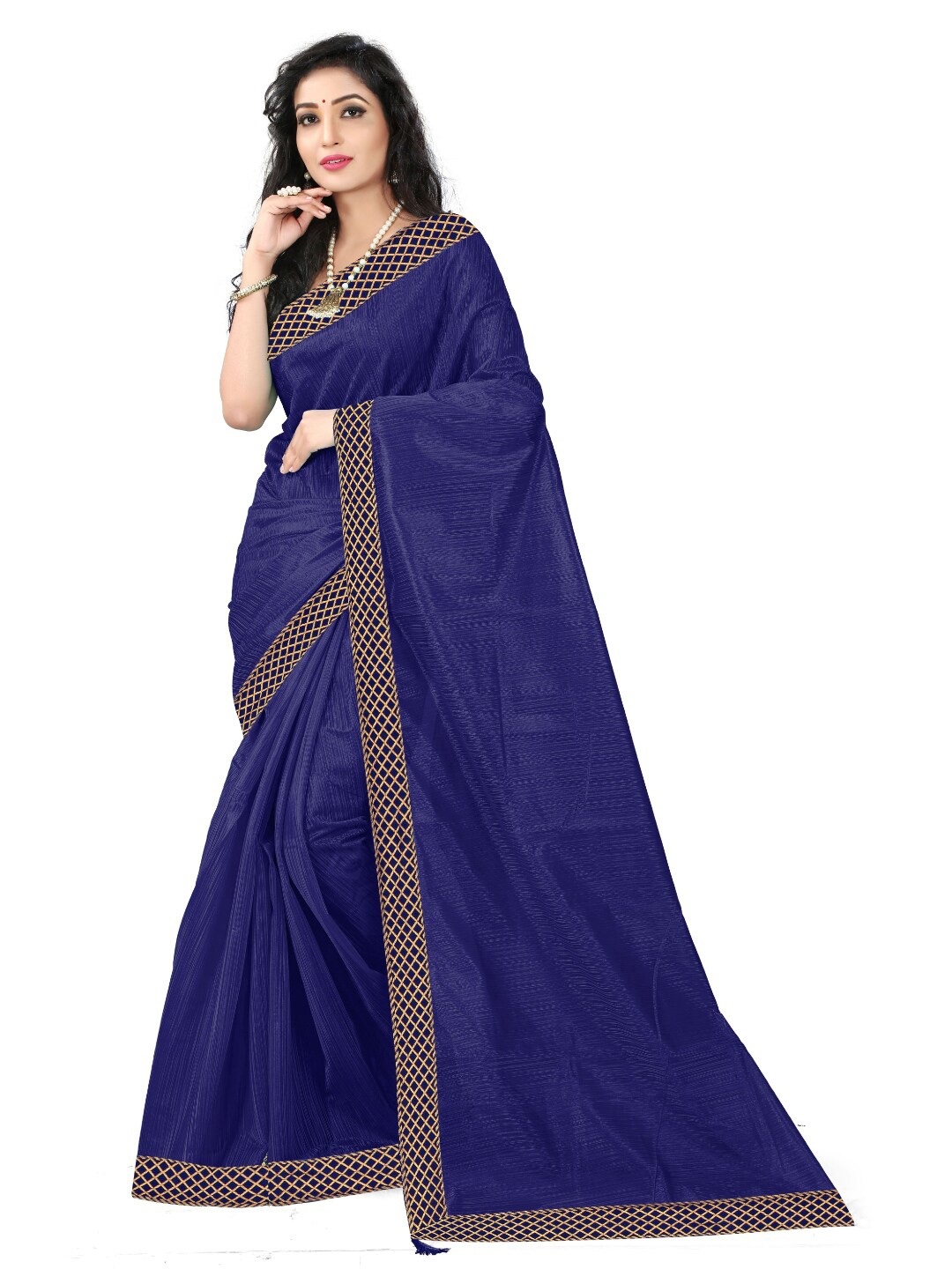 

KALINI Navy Blue & Gold-Toned Art Silk Saree