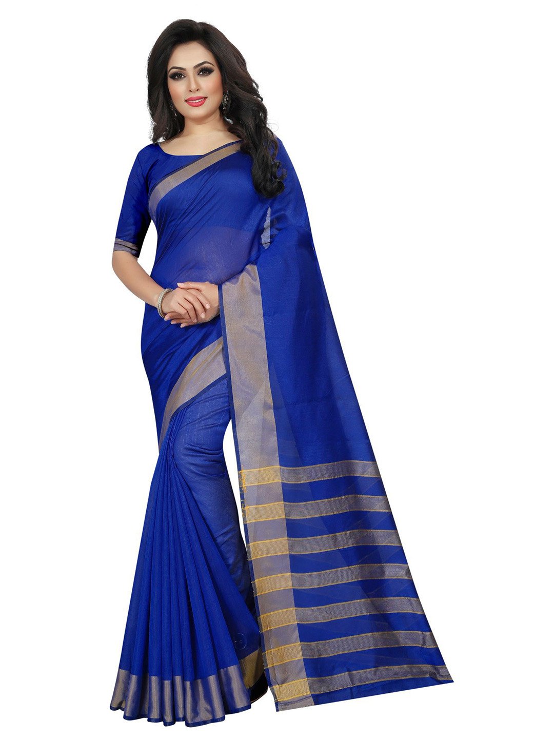 

KALINI Blue Striped Silk Cotton Saree