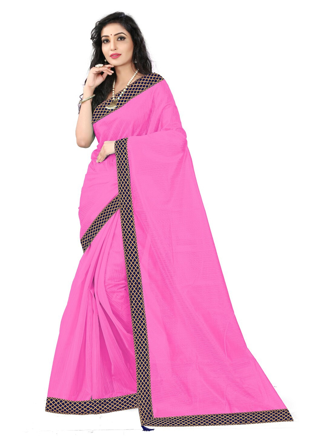 

KALINI Pink & Navy Blue Zari Art Silk Saree