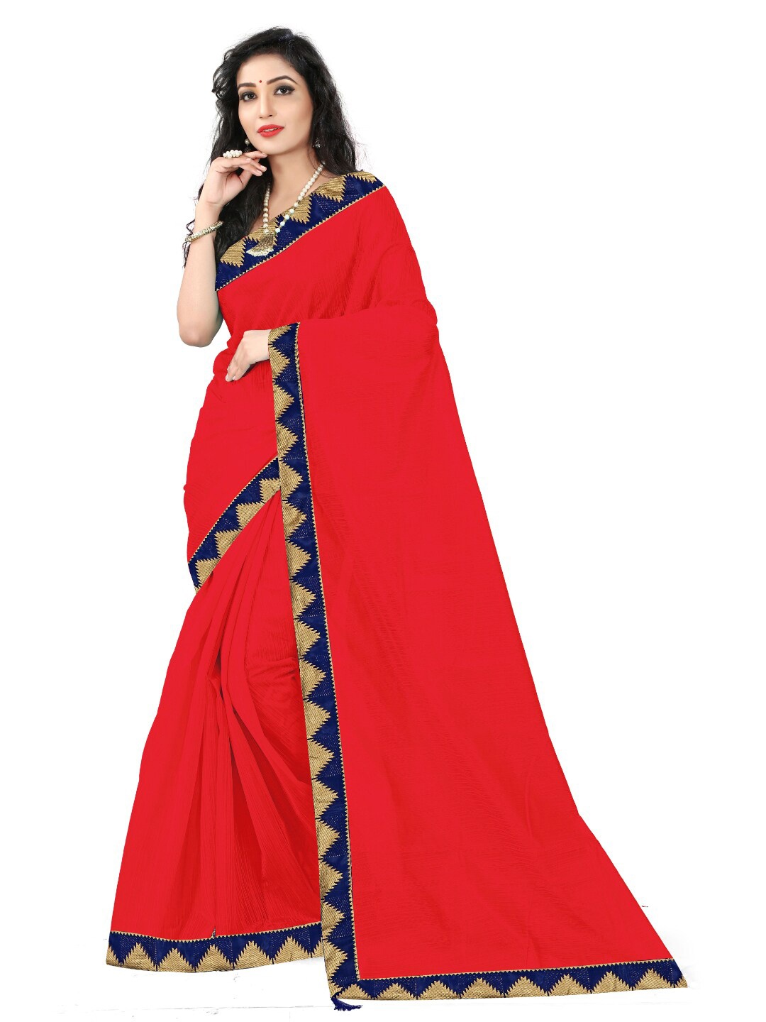 

KALINI Red & Navy Blue Art Silk Saree