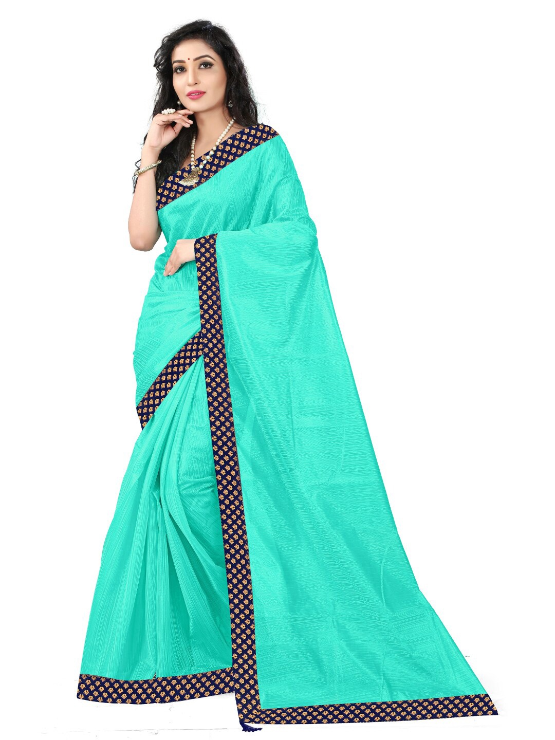 

KALINI Sea Green & Navy Blue Zari Art Silk Saree