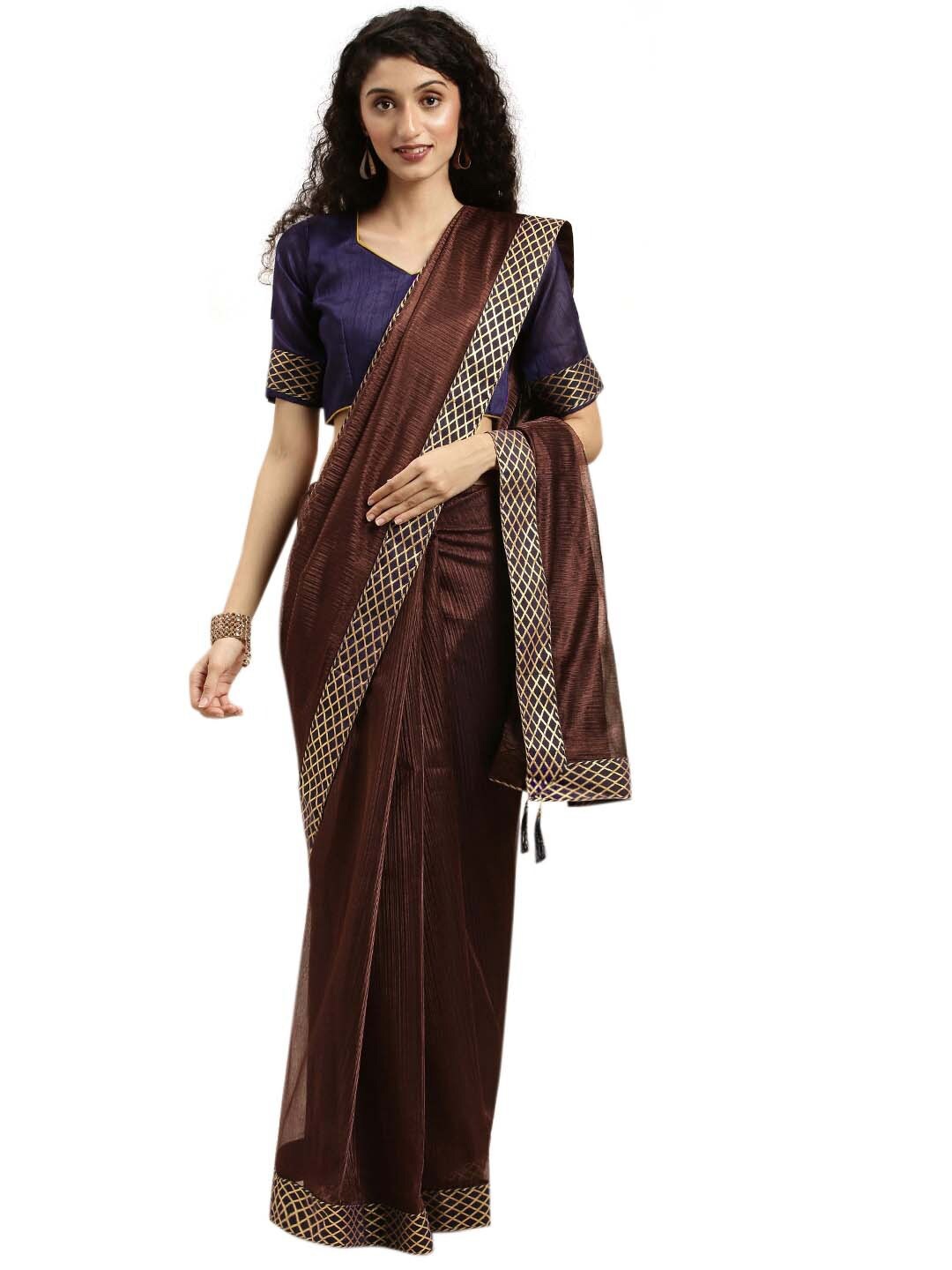

KALINI Brown & Navy Blue Art Silk Saree
